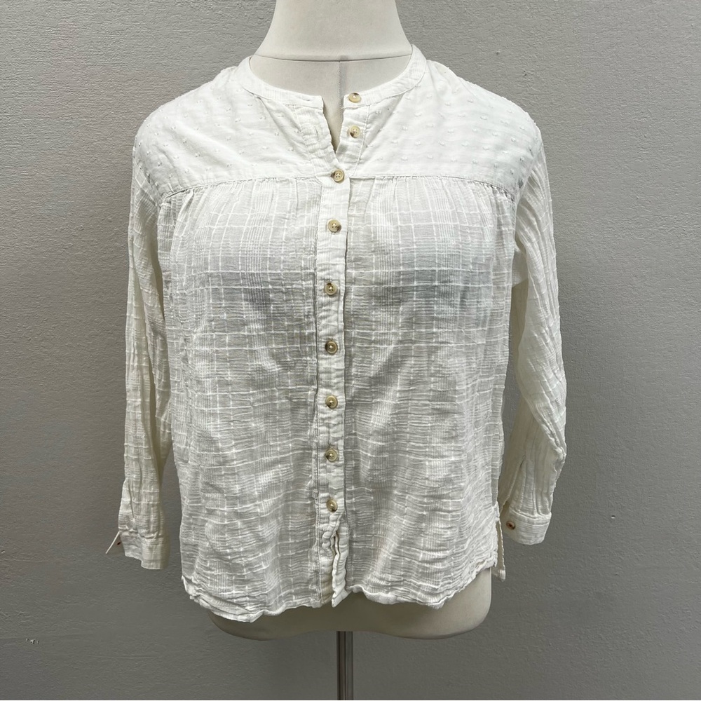 Anthropologie Ivory Textured Button-Up Blouse